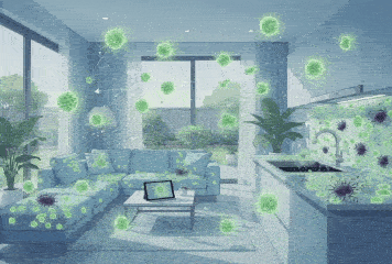 Probiotic based sanitation AMR creating balanced healthy microbiome on home surfaces