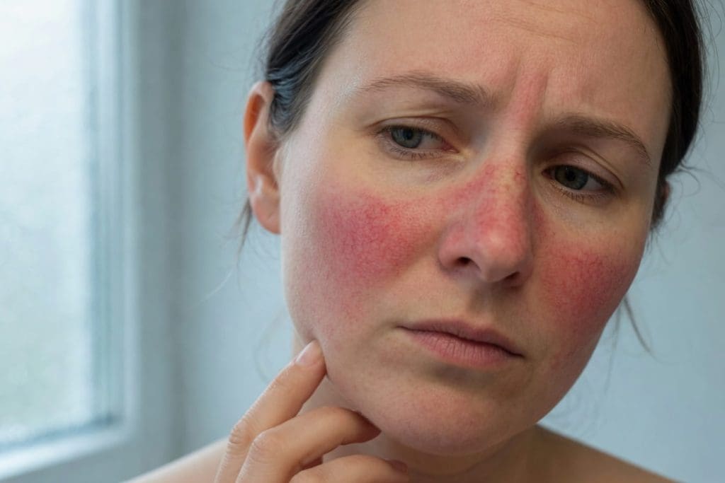 Rosacea Awareness Month 2026 graphic by the National Rosacea Society featuring red roses